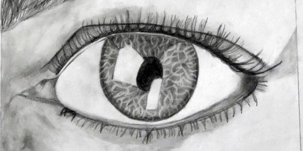 Eine Bleistift-Zeichnung von einem Auge